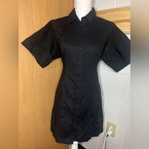 Frame smocked black mini shirtdress XS